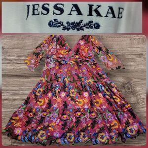 Jessakae Hibiscus Sleeveless Empire Waist Midi Dress Size 2X Embroidered Floral
